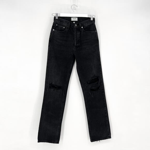 AGOLDE Lana Straight Leg Jeans Size 24 Black Distressed Disorder - Picture 2 of 6